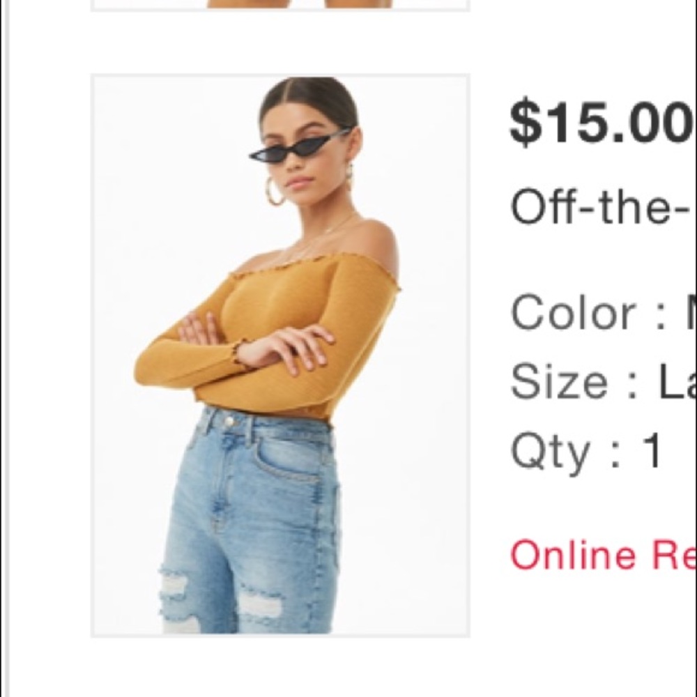 Off the shoulder mustard Top